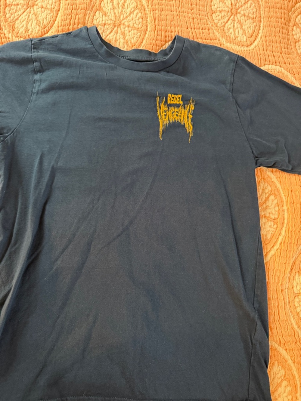 rebel vengeance Navy Short Sleeve Tee with Yellow Chest Logo